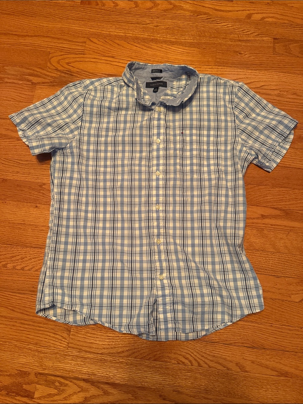 Tommy Hilfiger Light Blue Plaid Custom Fit Shirt